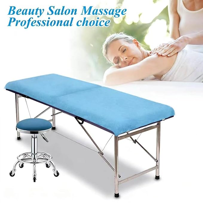 100Pcs Disposable Bed Sheets 31.5"x71"Massage Table Sheets Non-Woven Fabric Bed Covers for Ultimate Hygiene and Comfort in Massage,Tattoo, Beauty and Spa Treatments, Breathable & Durable Sheets(Blue)