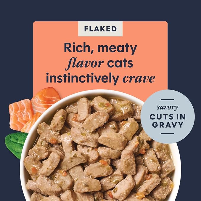 Instinct Flaked Entrees, Wet Canned Cat Food, Salmon, 3 oz. (24 Count) | Tender flaked cuts in savory gravy, high protein, real salmon, whole-food ingredients, grain-free, hydration support