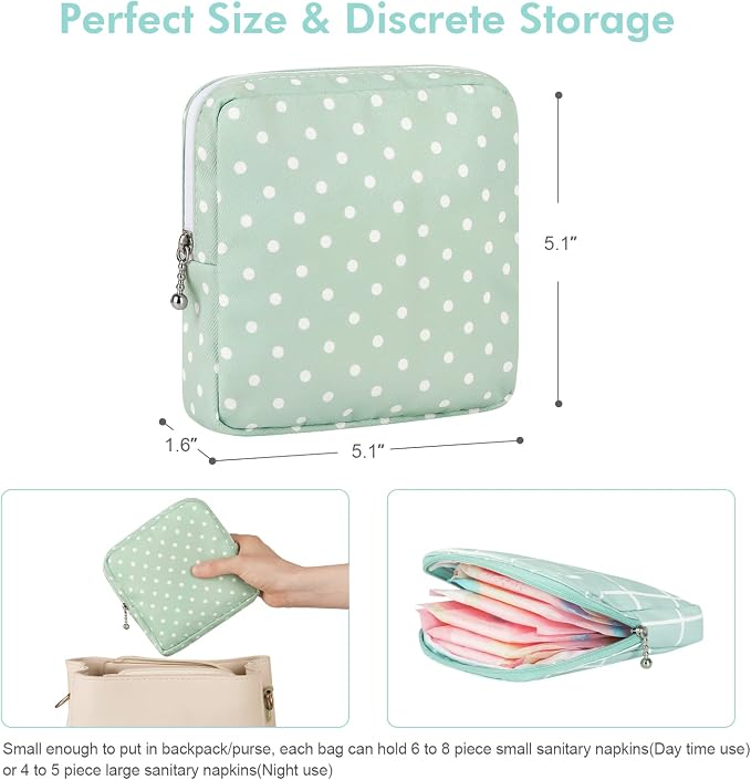 airogym 2 Pack Period Bag for Womens, Sanitary Napkin Storage Bag, Functional Waterproof Sanitary Pads Bags for Panty Liners, Tampons, Menstrual Cups Pouches, Sanitary Pads Organizer with Zipper