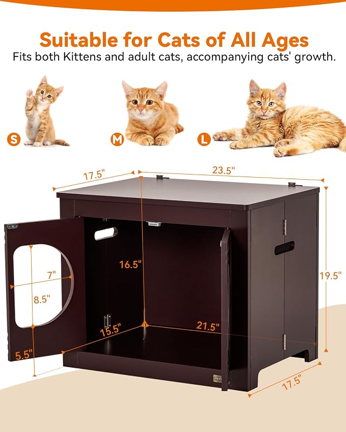 PETSFIT Cat Litter Box Enclosure, Unfold to Use, No Assembly Needed, Cat House & End Table, Fits Most Boxes (Espresso)