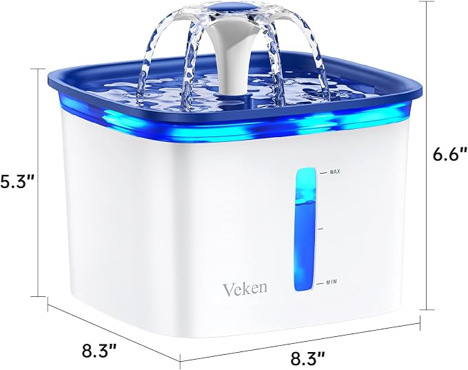 Veken Innovation Award Winner 95oz/2.8L Cat Water Fountain | Automatic Pet Fountain Dog Water Dispenser with Replacement Filters & Silicone Mat for Cats, Dogs (Blue, Plastic)