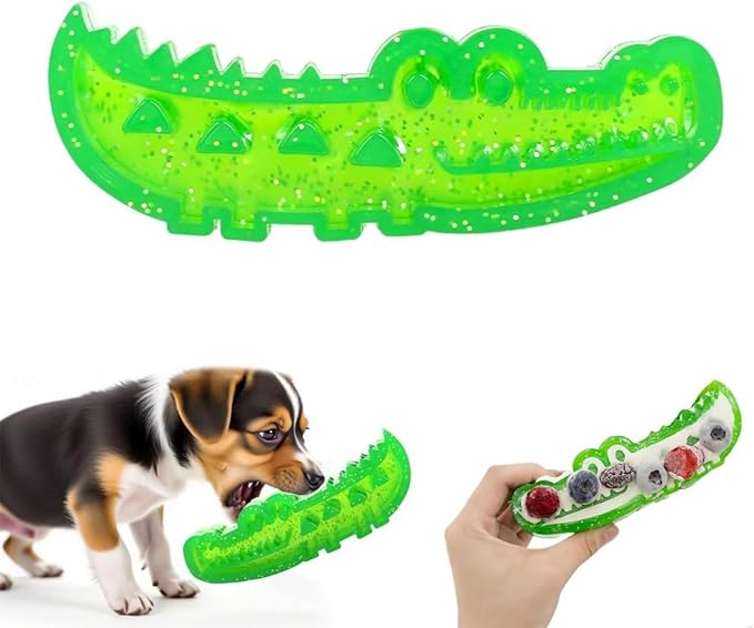 TiaoBug Interactive Treat Dispenser Crocodile Dog Toy Slow Feeder Chew Puzzle for Teeth Cleaning Green Large