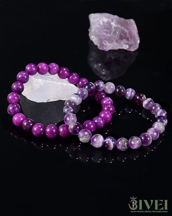Bivei Natural Gemstone Semi Precious Healing Crystals Handmade Stretchy Round Beads Bracelet,Stocking Stuffers for Women Enhance Positive Energy