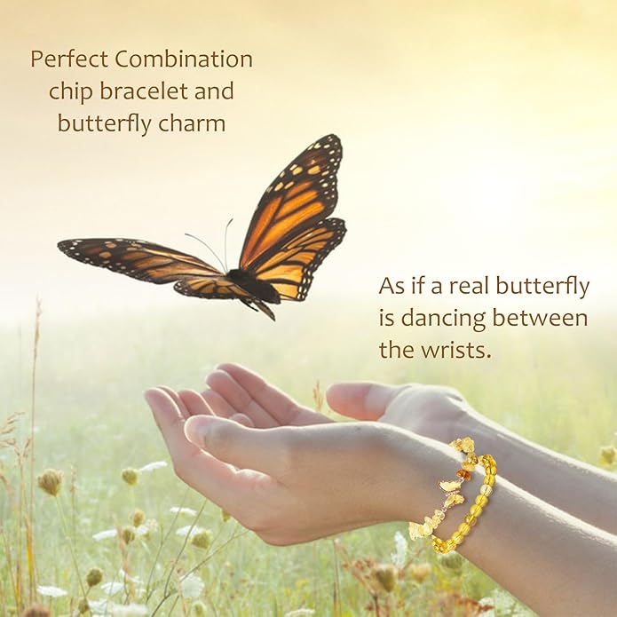 DUQGUHO 2Pcs Butterfly Bracelets for Women Healing Crystals Bracelets for Women Natural Gemstone Bead Bracelet Cute Butterfly Charm Bracelet Stretch 8mm Crystal Jewelry Gifts for Women