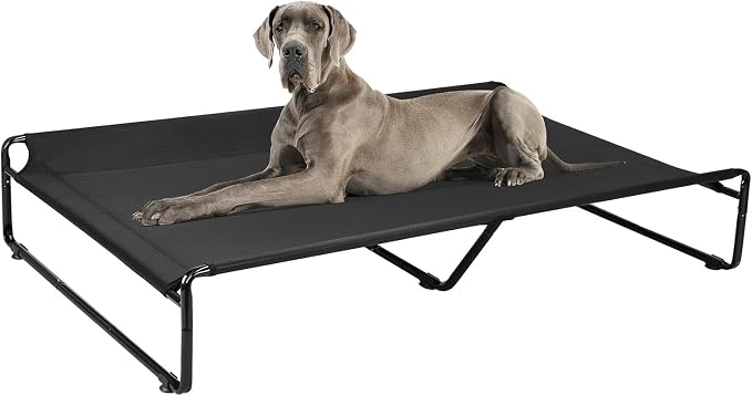 Veehoo Outdoor Elevated Dog Bed, Cooling Raised Dog Beds for Large Dogs | Washable Dog Cot with Headrest Sides, Non-Skid Feet, Breathable Mesh, Cooling Pet Hammock for Indoor or Camping, 59", Black