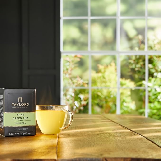 Taylors of Harrogate Pure Green Tea, Individually Wrapped Bags, 20 Count (Pack of 1), Delicate, Mellow and Crisp, Caffeinated, Enjoy Hot or Iced, 20 Teabags