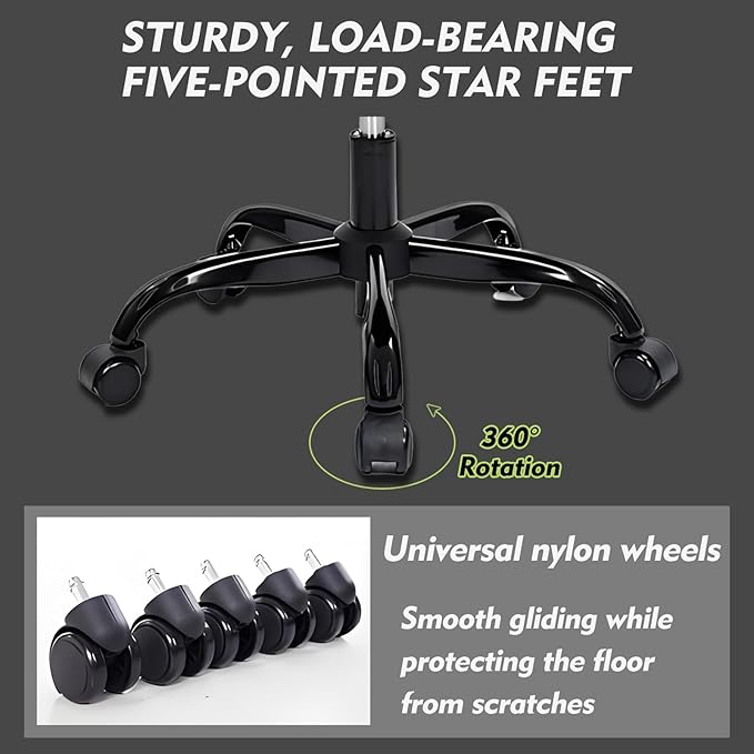 Rayyl Rolling Stool with Wheels Classic PU Leather - 350lb Large Capacity with Open Quiet Wheels, 360° Swive Adjustable Height, Ultra-Comfort Seat, for Salon Tattoo Work Home SPA Shop Use (Black)