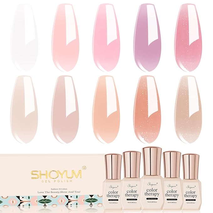 Jelly Pink Gel Nail Polish Set of 10 Colors Including Pink Purple Milky White Nude Gel Polish Kit UV LED Soak Off Nail Polish Home DIY Manicure Nail Salon Varnish