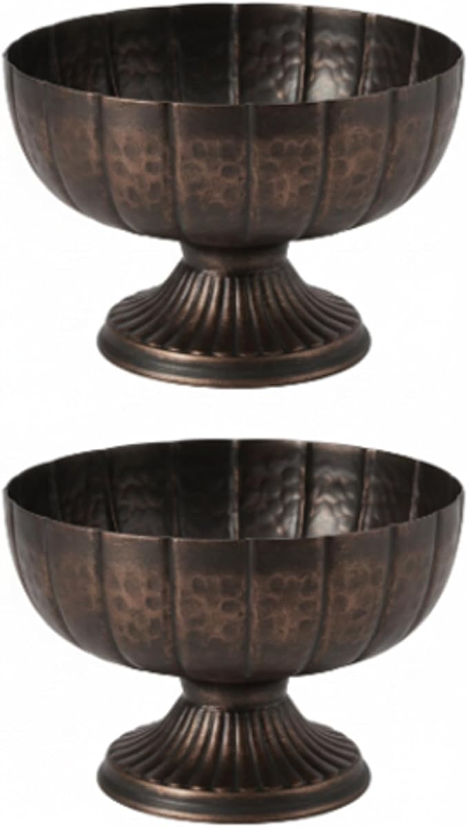 2 Pcs Distressed Black Bronze Compote Vase for Centerpieces Compote Bowl 8'' Wide Vintage Decorative Antique Urn Planter Vase for Wedding Event Anniversary Party Indoor Outdoor Activity