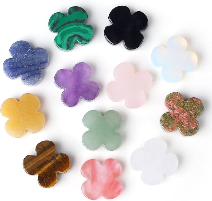DUQGUHO Four Leaf Clover Crystals Healing Crystals and Stones St. Patrick's Day Gifts 12PCS 0.9 Inch