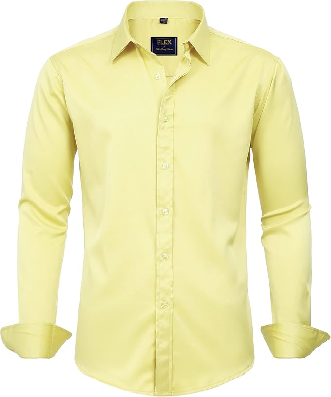 J.VER Men's Dress Shirts Solid Long Sleeve Stretch Wrinkle-Free Formal Shirt Business Casual Button Down Shirts