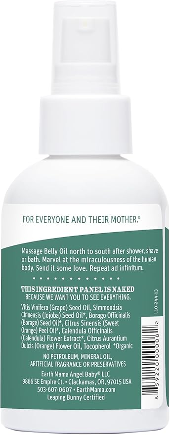 Earth Mama Belly Oil for Dry Skin | Calendula Skin Care Moisturizer Oil to Encourage Natural Elasticity and Help Prevent Stretch Marks During Pregnancy and Postpartum, 4-Fluid Ounce (3-Pack)