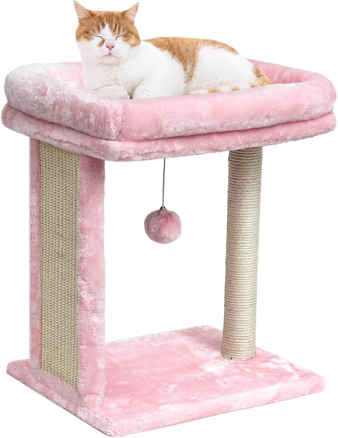 SYANDLVY Small Pink Cat Tree for Indoor Cats, Scratching Board with Perch | Kittens Scratcher with 2 Dangling Balls & Post