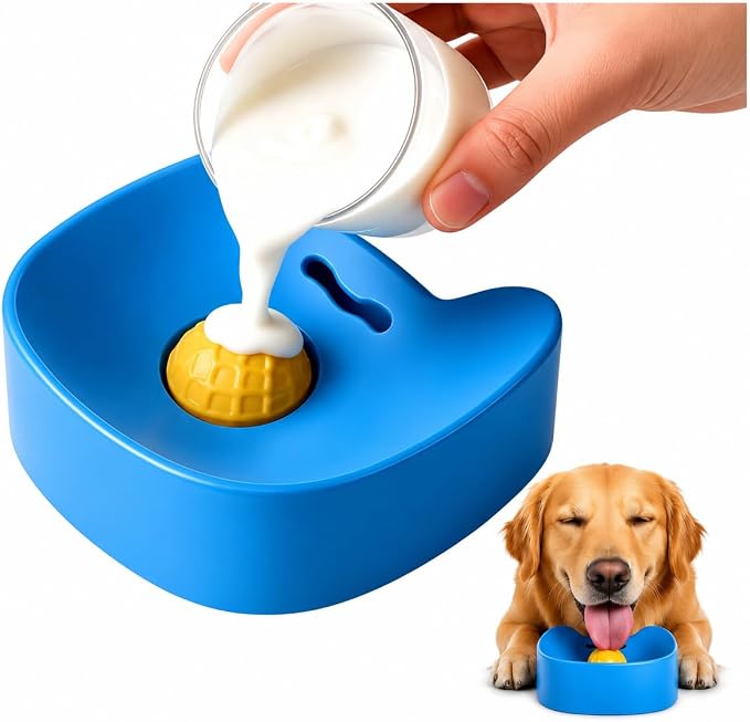 Slow Feeder Dog Bowl with Rolling Ball, Dog Lick Bowl for Yogurt & Peanut Butter, Liquid Treat Dispenser, Anti Choking Enrichment Toy for Small Medium Large Dogs Lick Sphere