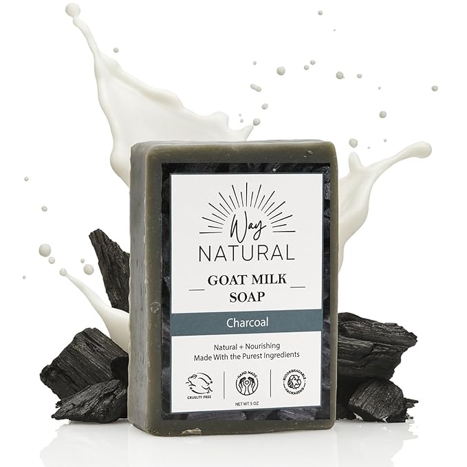 Activated Charcoal Soap Bar - Goat Milk Soap for Men, Women & Kids - Natural, Handmade w/Real Milk - Dry, Sensitive Skin, Hands/Body - Premium, Gentle, No Dyes - (1, Large, 5oz)