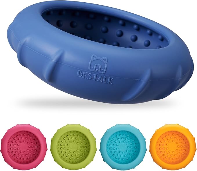 Dog Lick Bowl, Bestalk Wobbly Freeze Bowl Enrichment Feeder for Dogs, Anxiety Relief Lick Mat Puzzle Toy for Distraction, BPA Free Silicone, Dishwasher Safe(Dark Blue,L)