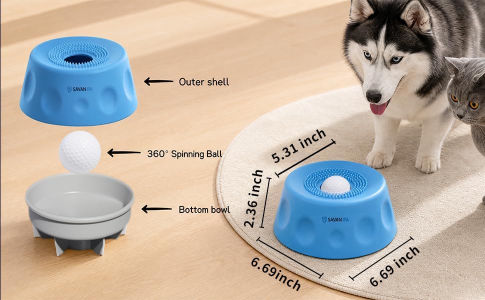 Slow Feeder Dog Bowl with Interactive Roll Ball, Anti-Slip Dog Lick Bowl for Liquid Treats, Bone Broth & Yogurt, Anxiety Relief Boredom Puzzle Feeder for Small Large Dogs