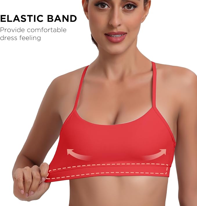 Raxnode Women's 3-Pack Y-Back Sports Bra, Thin Spaghetti Strap Nylon Yoga Bra with Removable Cups, Light Support Bralettes