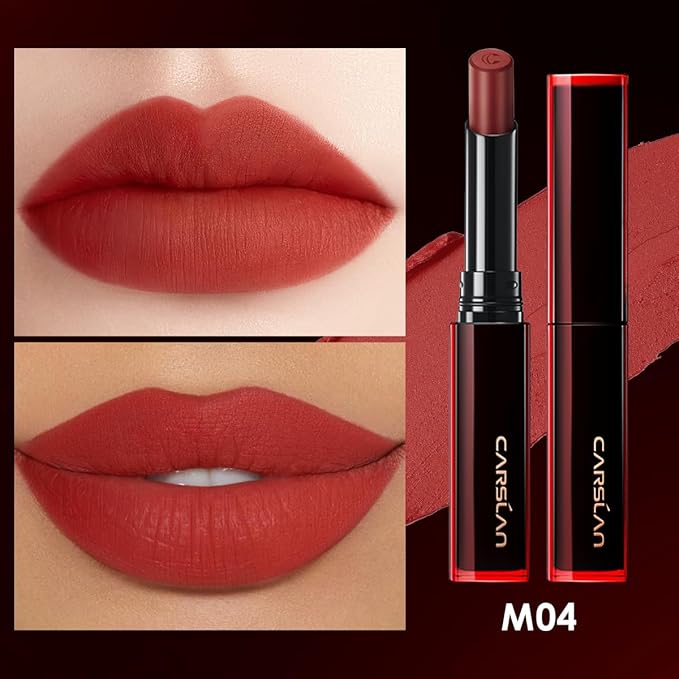 CARSLAN Light Cream Longwear Lipstick, 12H Longlasting Matte Lipstick, High Impact Lip color with Moisturizing Formula with Vitamin E, M04, 0.06 Oz