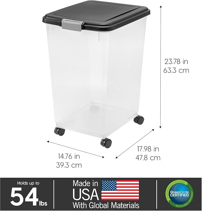 IRIS USA Dog Food Storage Container, Up to 54 lbs, Black, Made in USA