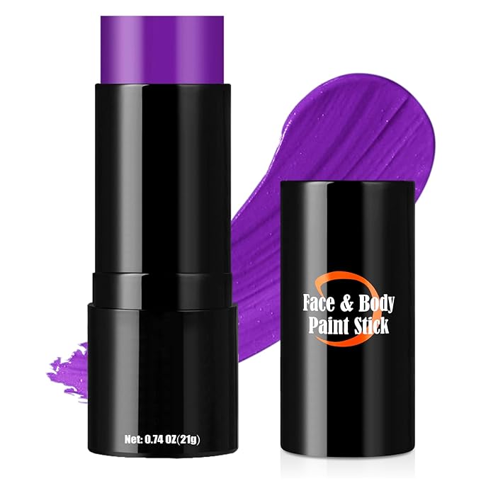 Purple Face Body Paint Stick, Face Paint Makeup Accessories, Full-Coverage Hypoallergenic FacePaint, Halloween SFX Cosplay Costume Party Purple Makeup