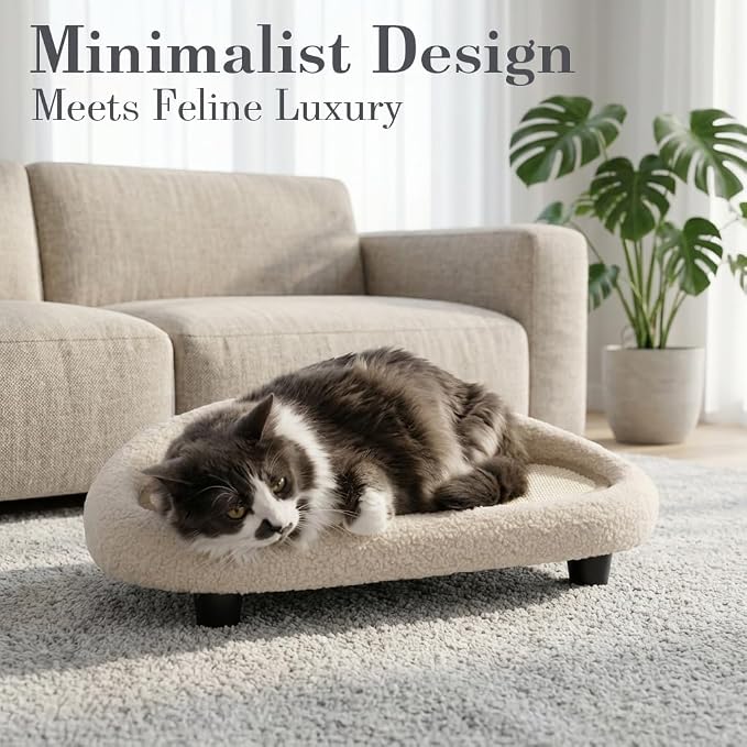 Cat Sisal Scratcher Bed with Refill Pad, Horizontal Scratching Sofa, Sisal Couch for Indoor Cats, Off-White Color
