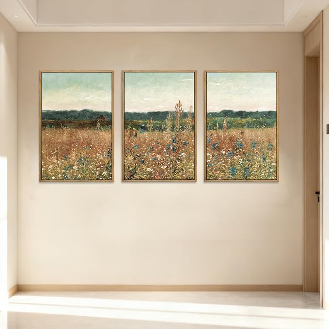 BINCUE Large Wildflower Wall Art Set Vintage Canvas Wall Decor Nature Wilderness Farmhouse Art Print for Living Room Bedroom Office 24x36 Inches