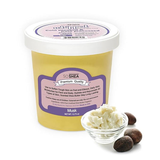 SoShea Whipped Shea Butter Musk - Nourishes, Moisturizes & Renews | 100% African Pure Shea Butter | Cold-Pressed & Cold-Processed | No Dyes & Parabens | Vegan | 11.50oz / 326g