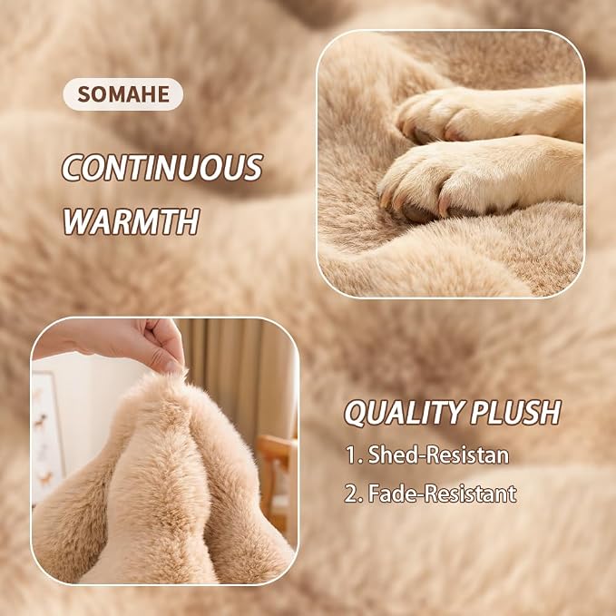 SOMAHE Plush Dog Bed Mat, Machine Washable, Large 35x27 Latte Coffee | Machine Washable + Non-Slip Paw Bottom: plush dog mat stays fluffy and helps reduce sliding on indoor floors.