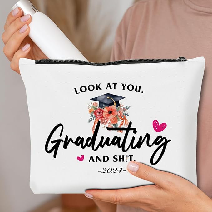 Graduation Gifts for Women, Class of 2024 Gifts, 2024 Graduation Congratulations Gifts Cosmetic Bag, Look At You Graduating Makeup Bag, Inspirational Cheer Up Birthday Gifts for Friend Sister