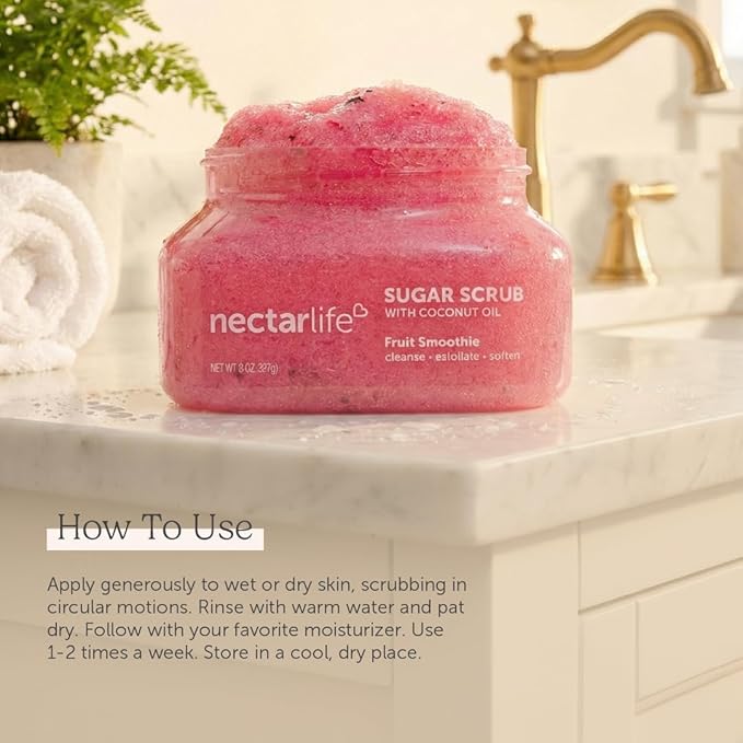 Nectar Life Exfoliating Sugar Scrub, Moisturizing Body Scrub with Coconut Oil & Shea Butter, Pre Shave Exfoliator (8 Ounce, Lemon)