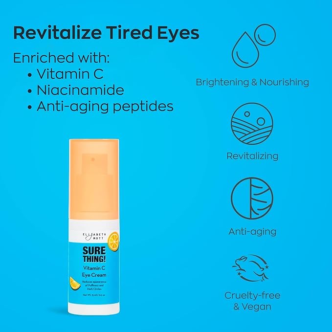 Elizabeth Mott Sure Thing Vitamin C Eye Cream – Hydrating & Brightening Eye Treatment for Dark Circles and Puffiness – Vegan, Fragrance-Free, Cruelty-Free Skincare – 15ml (0.5oz)