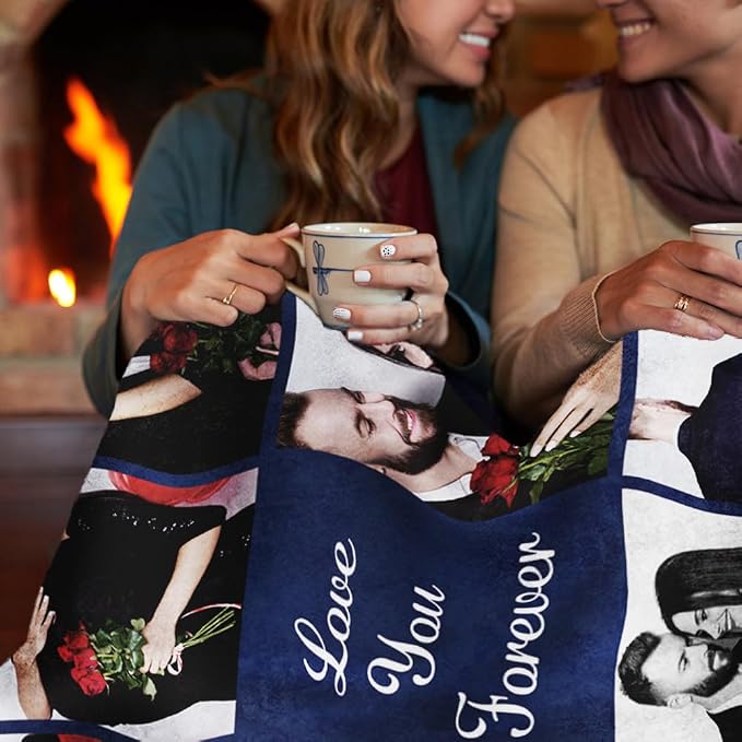 Ships Next Day, Custom Sherpa Fleece Blanket with Photos Text Soft Warm Custom Blanket Personalized Couples Gifts for Boyfriend Girlfriend Customized Picture Blanket Gifts for Christmas Valentines Day
