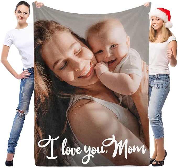 inkArts Custom Blanket with Photo, Personalized Blanket, Customized Photo Blankets, Customizable Picture Blankets, Personalized Mom Blanket Gifts for Mom Baby Kid Family