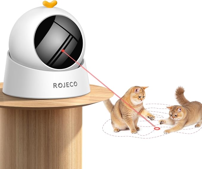 ROJECO Auto Laser Cat Toy,Interactive Cat Toys for Relief Boredom Indoor | Magnetic Base/Random Motion Track/Laser Safe for Pets/Run Quiet/1000mA Battery/USB Rechargeable/Auto Sleep & 3 Speed Modes
