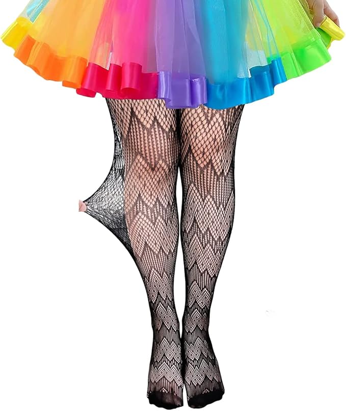 Girls Fishnet Stockings for Princess Dress High Waist Mesh Tights Cute Pattern Knit Socks