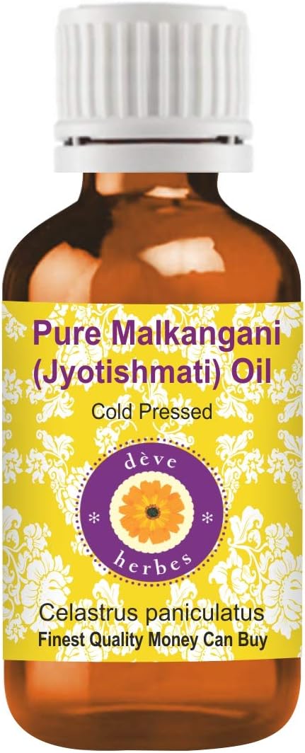 dève herbes Jyotishmati Oil (Celastrus paniculatus) | Cold Pressed | Pure | Natural | Undiluted | For Diluting Essential oils | For Skin & Massage | Non-Sticky| Lightweight| Men & Women | 30ml (1 oz)