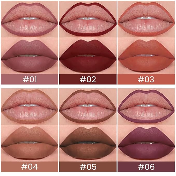 6 Pcs Retractable Natural Nude Beige Colors Lip Liner Lipstick Pencils Set for Shaping & Sculpting Lips,Mauve Maroon Dark Red Orange Chocolate Plum Creamy Matte Velvet Pigmented Crayon