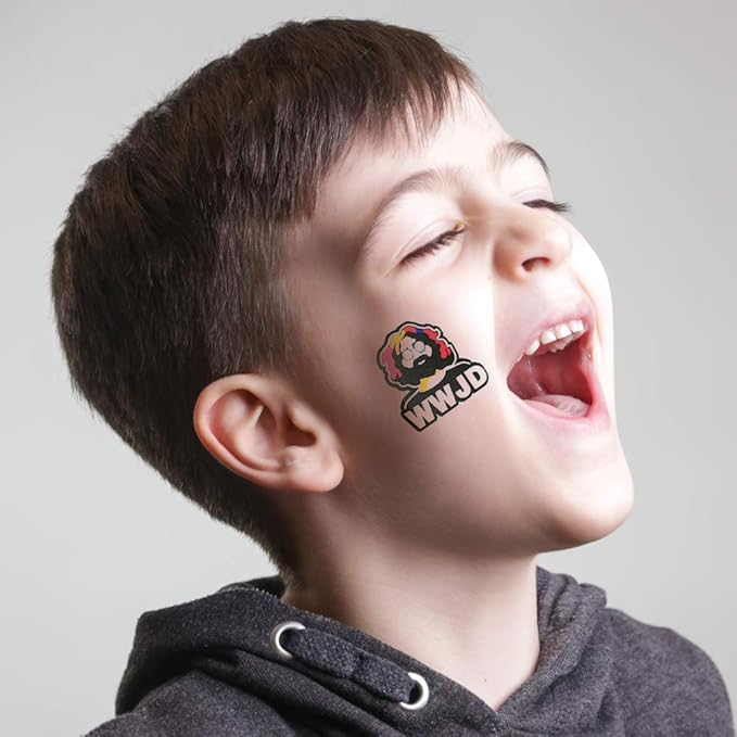 ArtCreativity What Would Jesus Do Temporary Tattoos for Kids - Bulk Pack of 144 Non-Toxic 2 Inch Pre-Cut Jesus Christian Tattoos Stickers - Christian Religious Birthday Party Favors and Goodie Bags