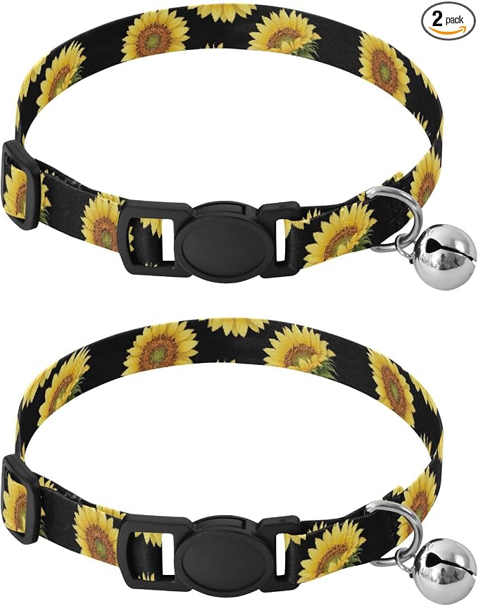 Sunflower Black Brown Easy to Wear Cat Collars 2 Pack Collar for Puppy