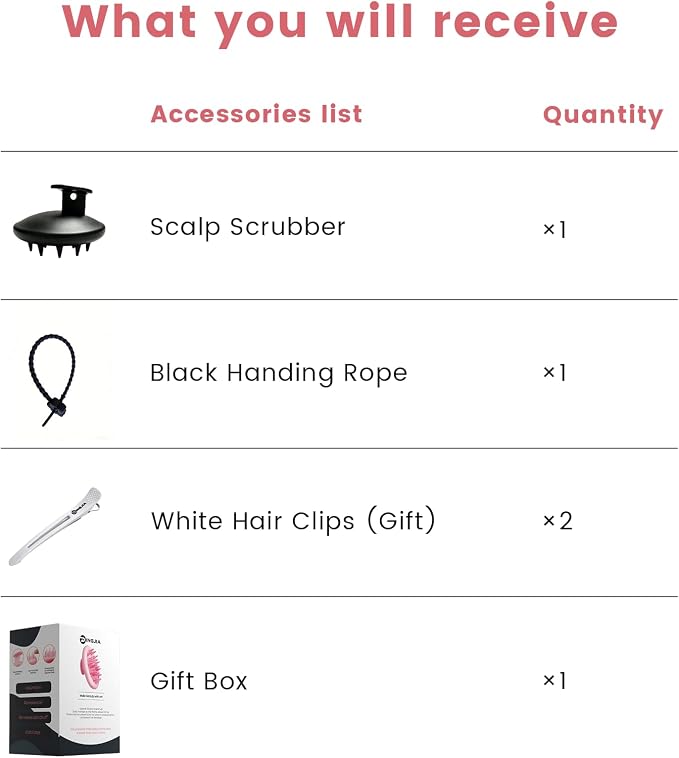 100% Silicone Scalp Massager,Scalp Scrubber for Hair Growth,Black | 1 PCS Gift Box,2 Seamless Hair Clips Included,Soft-touch Grip,Quick lathering,Anti-Dandruff, Wet & Dry Use for All Hair Types