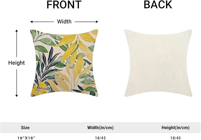Summer Pillow Covers 18x18 Inches Set of 2 Sage Green Yellow Leaves Throw Pillow Covers Outdoor Modern Spring Summer Leaf Decoration Pillowcase Farmhouse Decorative Cushion Cover For Couch Sofa