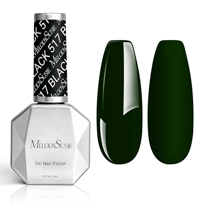 MelodySusie Thick Black Gel Nail Polish, 0.5fl oz Dark Green Nail Polish Soak Off UV LED Blackish Green Gel Polish Gift for Women Nail Art Manicure Salon DIY Nail Design Decoration at Home-517