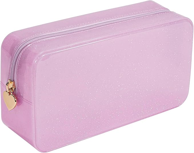 RSRSLEII Stardust Twinkle Jelly Travel Makeup & Toiletry Bag, Waterproof PVC Cosmetic Bag/Case for Women，Zipper SPF Beach Bag for Sunscreen Skincare and Daily Essentials (05Pink-Large)