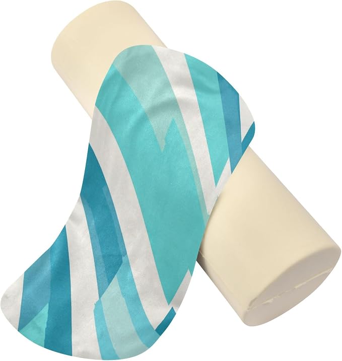 Bolster Pillow Cotton Neck Roll Pillow for Sleeping Outdoor Round Pillows Cylinder Pillow Decorative Cervical Pillow Covers with Zipper Cyan Stripe