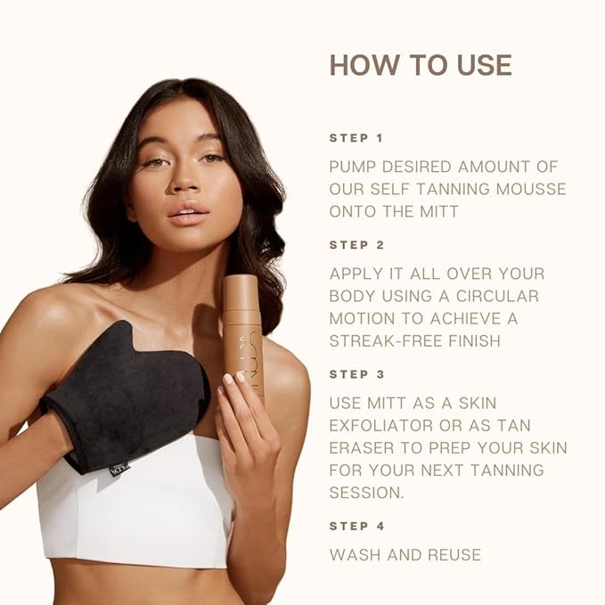 Nuda Dark Self-Tanning Mousse, Dark Face Tan Water, and Tanning Mitt Bundle