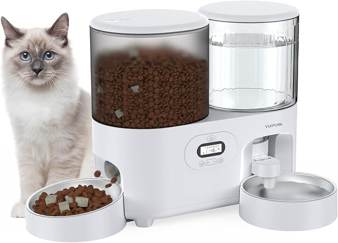 Yuposl Automatic Cat Feeder and Gravity Water Dispenser | 2-in-1 Timed Cat Food Dispenser, 42Cups/10L Extra-Large Capacity for Multi-Cats and Small Dogs, All Detachable for Easy Clean