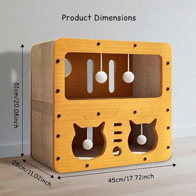 3-in-1 Scratcher Cat House – Save Your Furniture Combines Play Cave, Cozy Bed & Scratching Pad. Durable Cardboard, Reduces Stress. Ideal for Indoor Cats Who Love to Scratch, Play & Nap (MD-CAT2)
