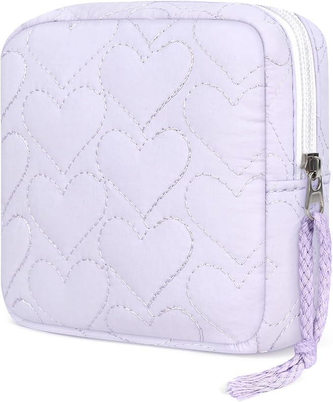 Likesing Quilted Period Bag, Period Pouches for Teen Girls Womens, Portable Sanitary Napkin Storage Bag Feminine Emergency Tampon Pad Pouch(Light Purple)