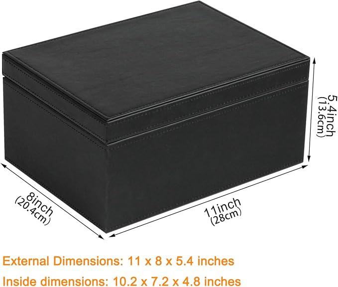 HofferRuffer Faux Leather Decorative Box, Large Wooden Structure Keepsake Box Accessory Organizer Jewelry Organizer with Hinged Lid, Storage Container for Home or Office (Black)